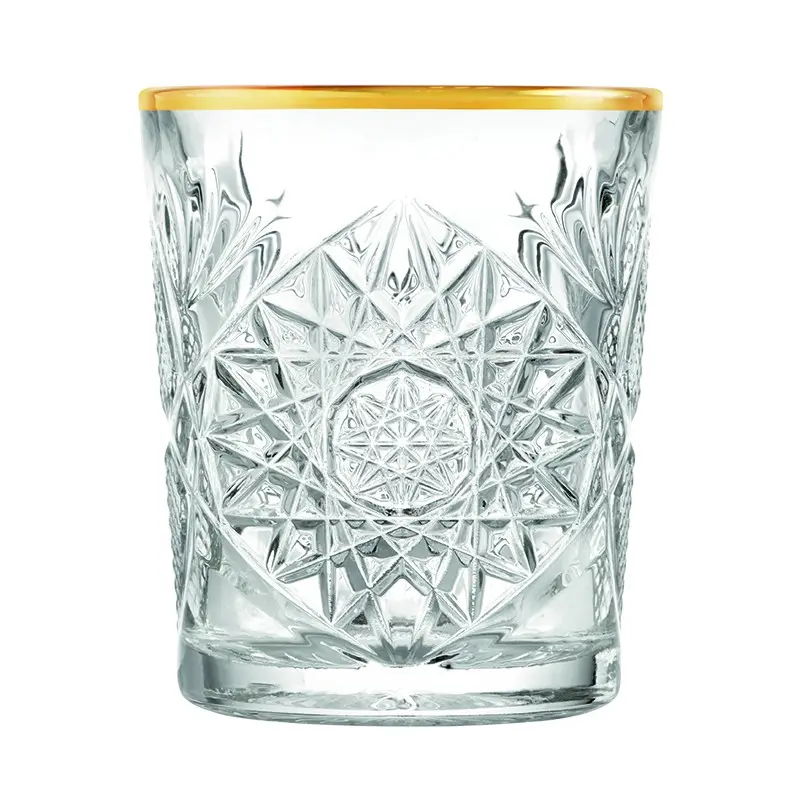Onis Icon Gold Rim Double Old Fashioned Glass 3.5 Inch - 12oz- Set of 6 pcs