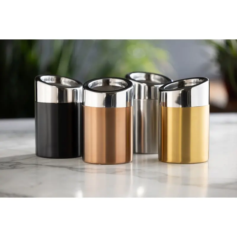 Service Ideas Trash Can 1.5 Liter Black Onyx Base With Polished Angled Top
