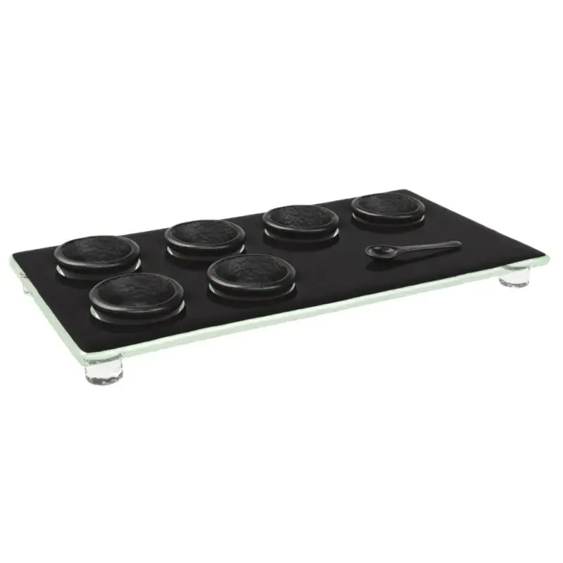 My Glass Studio Dip Bowl Set, Black - Set of 6 - 28.5 x 15.5 x 3 cm