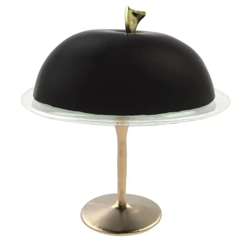 My Glass Studio Cake Stand & Dome, Black - Set of 4 - Dia: 24 cm, H: 26 cm