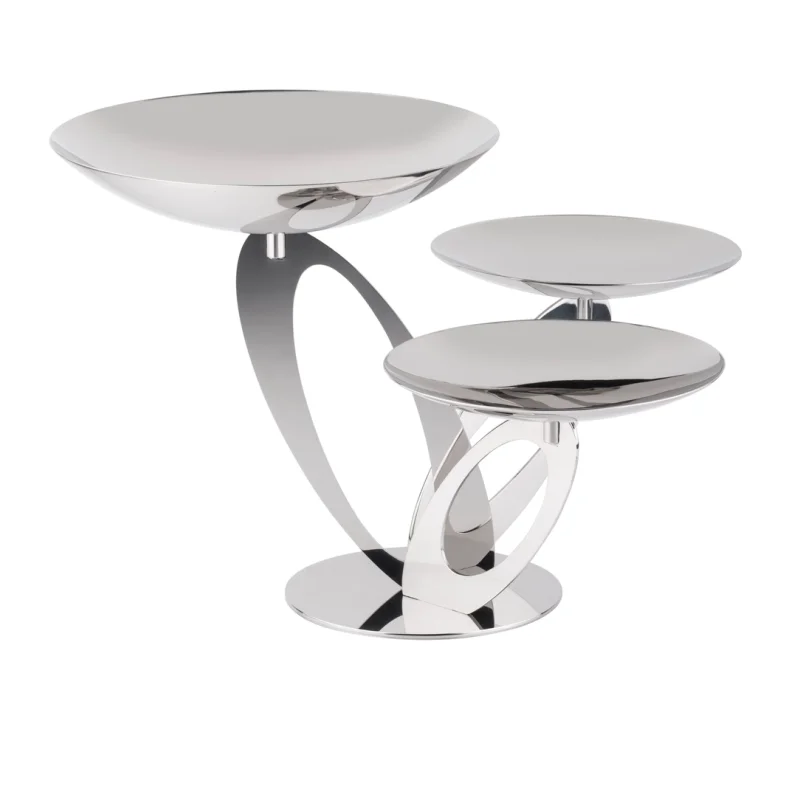 Gold Plated Rotating Stand With 3 Rounded Plates (2 Plates Dia: 14 cm & 1 Plate Dia: 20 cm) - Dia: 34 cm H: 20 cm - Elleffe Design