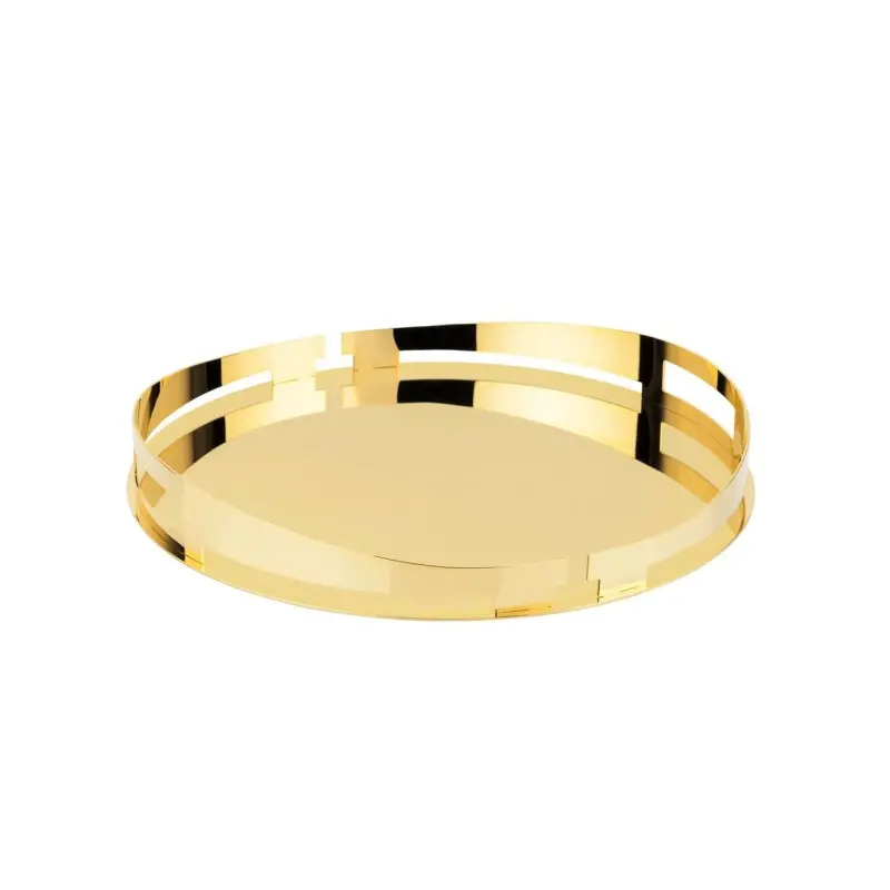 Gold Plated Round Tray - Dia: 28 cm H: 4 cm