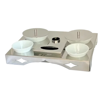 Gold Concept Tray With 2 Ceramic Cups - Dia: 16 cm & 2 Ceramic Cups - Dia: 11 cm - 45 x 35 cm H: 6 cm