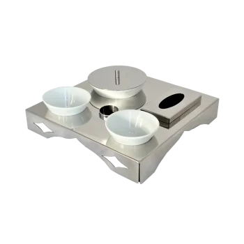 Gold Concept Tray With 1 Ceramic Cup - Dia: 16 cm & 2 Ceramic Cups - Dia: 11 cm - 35 x 35 cm H: 6 cm