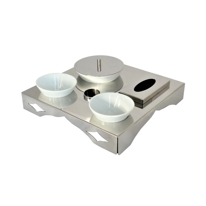 Polished Concept Tray With 1 Glass Cup - Dia: 16 cm & 2 Glass Cups - Dia: 11 cm - 35 x 35 cm H: 6 cm Polished Concept Tray With 1 Glass Cup - Dia: 16 cm & 2 Glass Cups - Dia: 11 cm - 35 x 35 cm H: 6 cm