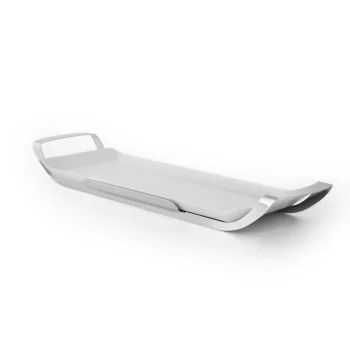 Gold Rectangular Porcelain Dish With Stainless Steel Holder - 53 X 20 H: 3.5 cm