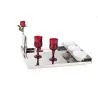 Gold Plated Tray With 3 Porcelain Dishes and 1 Flower Vase - 46 x 33 cm H: 4 cm