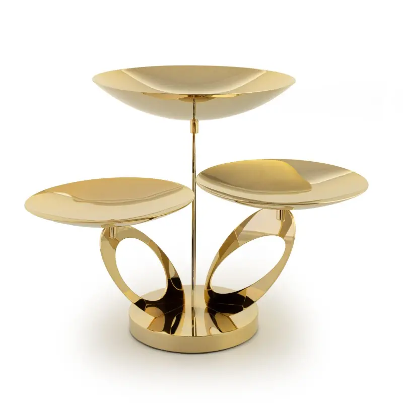 Gold Plated Rotating Stand With 3 Rounded Plates - 46 cm H: 33 cm Gold Plated Rotating Stand With 3 Rounded Plates - 46 cm H: 33 cm