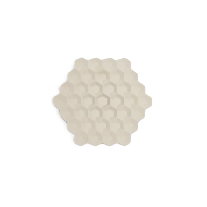 Hand Sculpted Stoneware Polygon Plate XS in Unglazed White Finish - Dia: 10 cm H: 1 cm - Case of 6 Hand Sculpted Stoneware Polygon Plate XS in Unglazed White Finish - Dia: 10 cm H: 1 cm - Case of 6