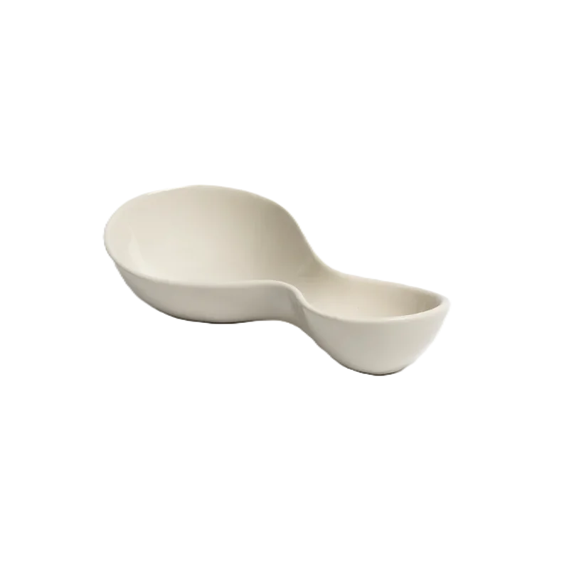 Hand Sculpted Stoneware Twin Bowl in Clear White Finish - 23 x 8 x 5 cm - Case of 6 Hand Sculpted Stoneware Twin Bowl in Clear White Finish - 23 x 8 x 5 cm - Case of 6