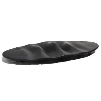 Artisanal Stoneware Pleats Plate in Matte Black Finish - 30 x 13 x 2 cm - Case of 6