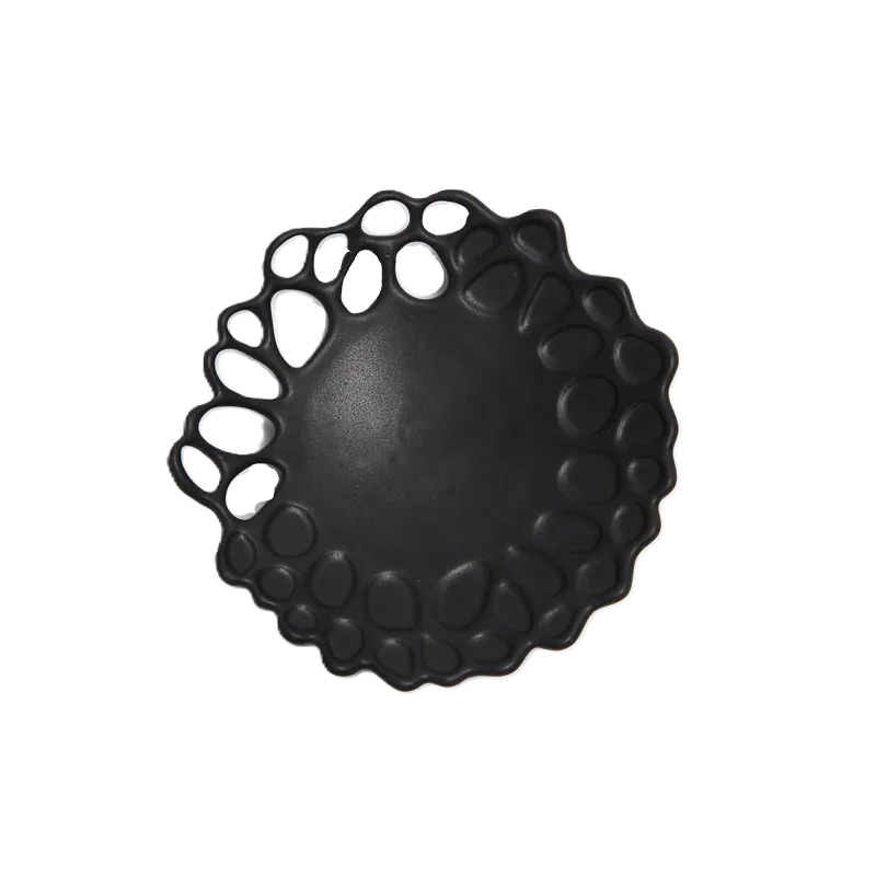 Artisanal Stoneware Organic Mini Plate in Matte Black Finish - Dia: 13 cm H: 3 cm - Case of 6