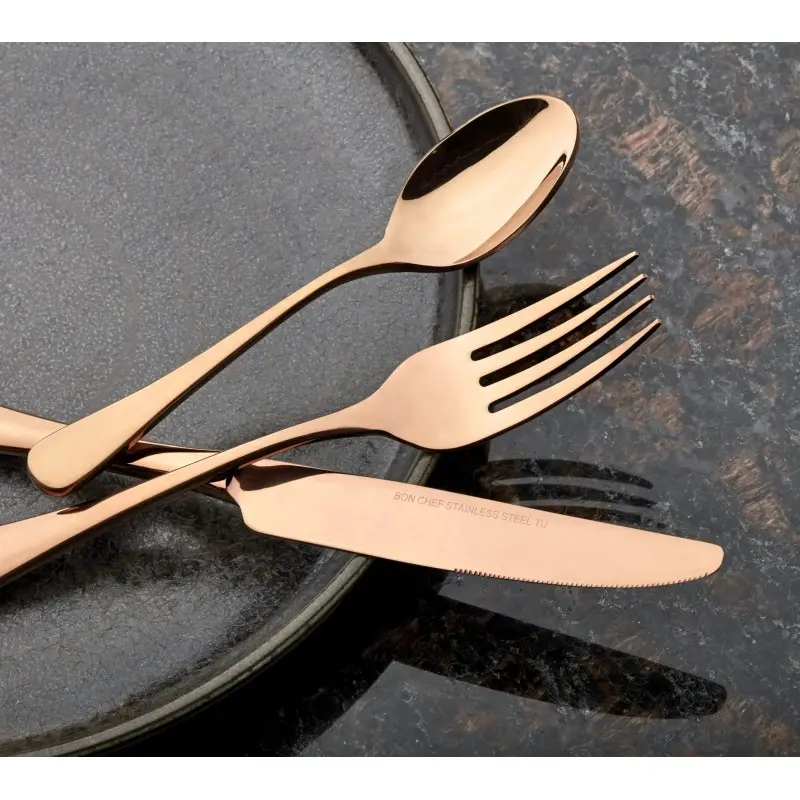 Bon Chef Como Dinner Knife - 9 - 1/8" - Solid Handle - Rose Gold Matte - Set of 12 Bon Chef Como Dinner Knife - 9 - 1/8" - Solid Handle - Rose Gold Matte - Set of 12