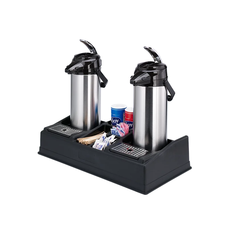 Service Ideas Airpot Stand For 2 Airpots With 5 Condiment Sections Black Plastic Service Ideas Airpot Stand For 2 Airpots With 5 Condiment Sections Black Plastic