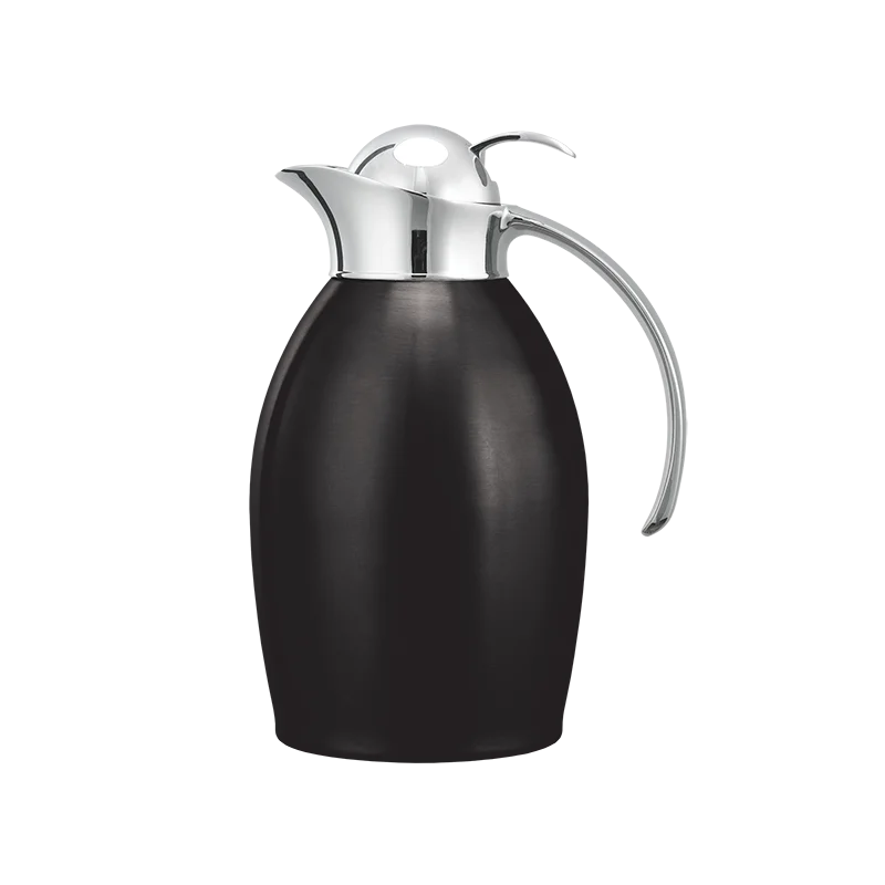 Service Ideas Carafe 1 Liter Stainless Steel Vacuum Insulated Brushed Exterior With Push Button Lid Black Onyx PVD Finish