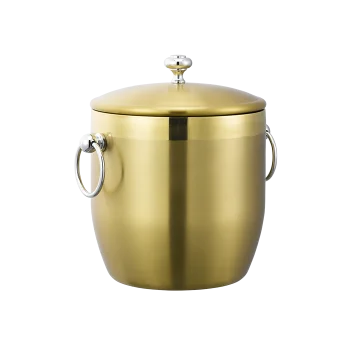 Service Ideas Ice Bucket 3 Liter Stainless Steel With Shiny Band Vintage Gold PVD Finish