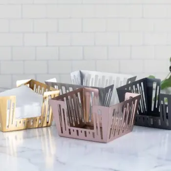 Service Ideas Napkin Holder Basket Vintage Gold Finish