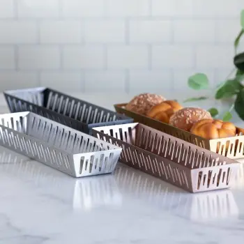 Service Ideas Long Rectangular Basket Vintage Gold Finish