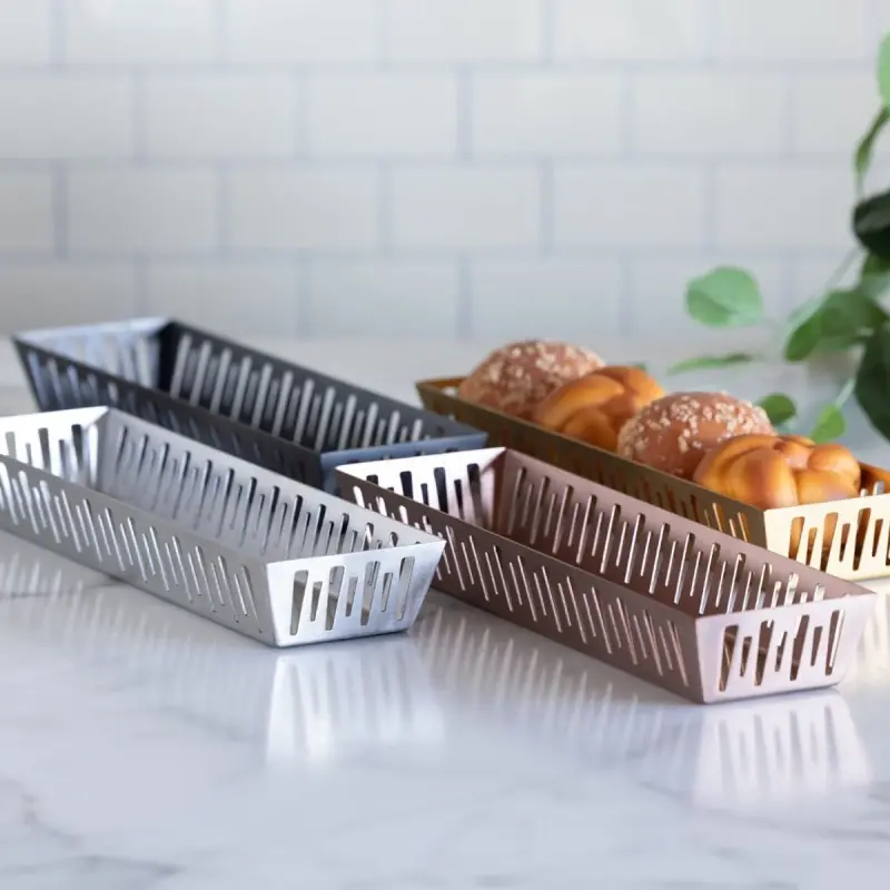 Service Ideas Long Rectangular Basket Vintage Gold Finish