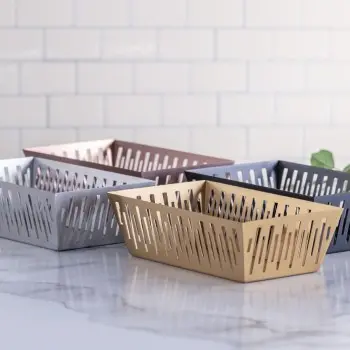 Service Ideas Rectangular Basket Rose Gold Finish