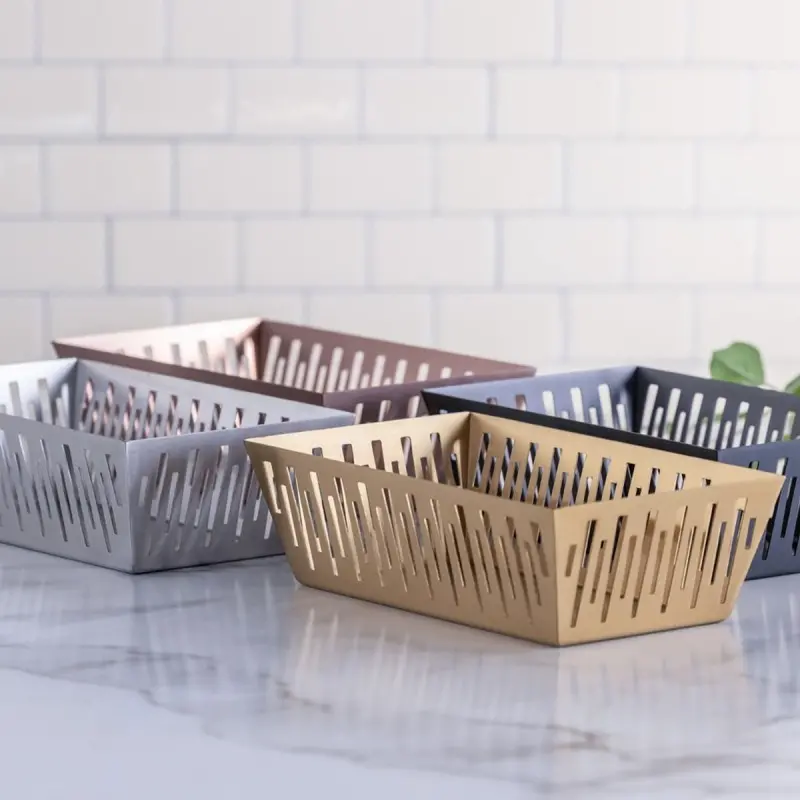 Service Ideas Rectangular Basket Rose Gold Finish