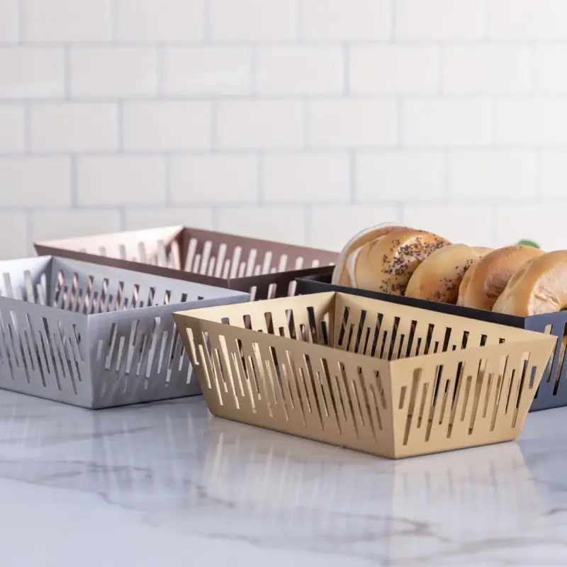 Service Ideas Rectangular Basket Rose Gold Finish