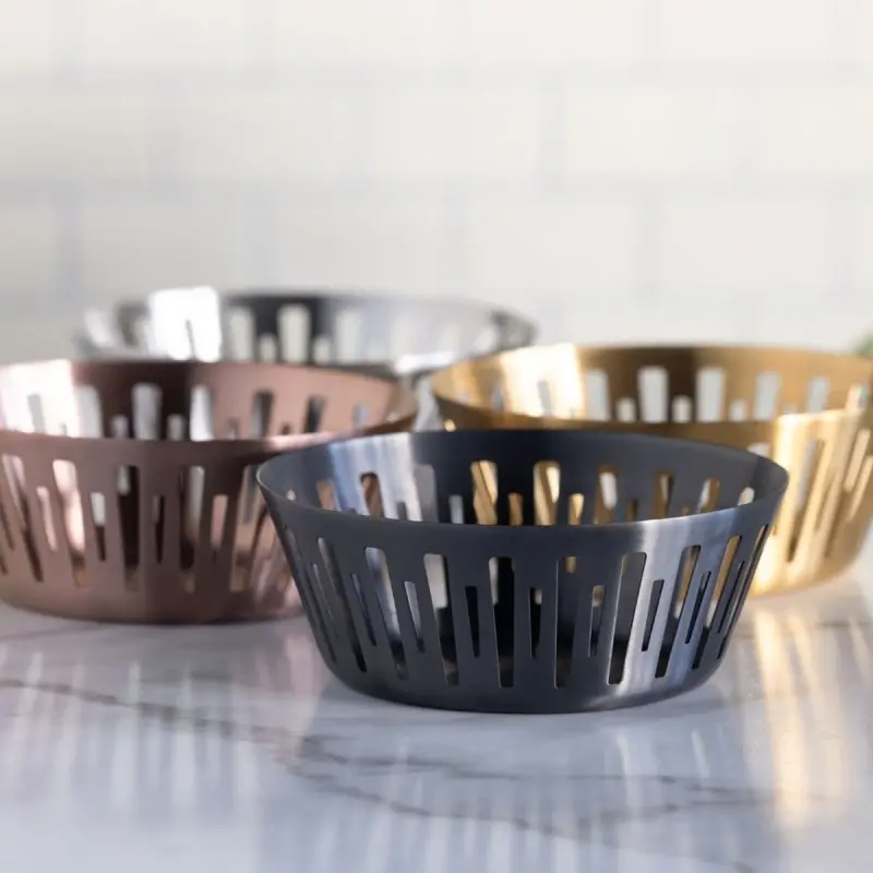 Service Ideas Round Basket 6.5 Inch Vintage Gold Finish
