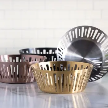 Service Ideas Round Basket 9 Inch Vintage Gold Finish