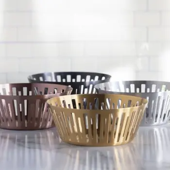 Service Ideas Round Basket 9 Inch Vintage Gold Finish