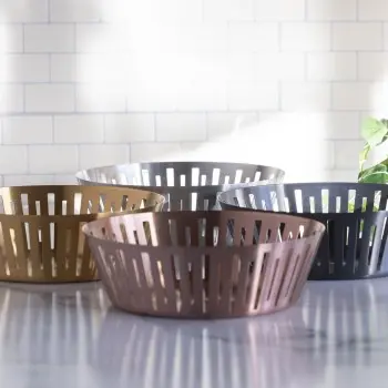 Service Ideas Round Basket 12 Inch Rose Gold Finish