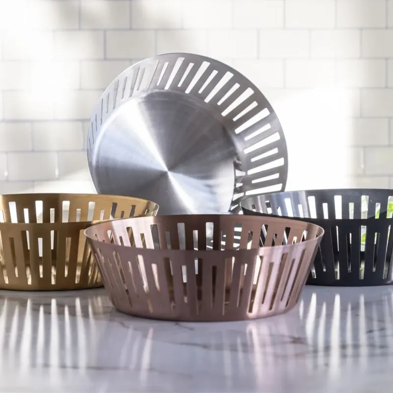 Service Ideas Round Basket 12 Inch Vintage Gold Finish