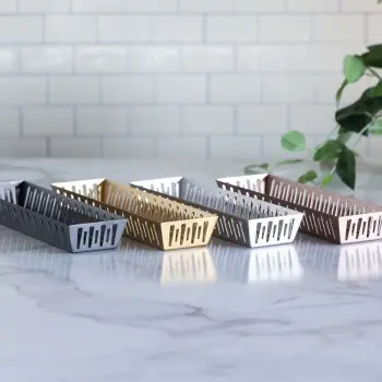Service Ideas Long Rectangular Basket Brushed Stainless Steel