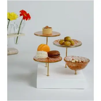 My Glass Studio Petit Fours Stand, Dark Red - Set of 4 - 21.5 x 21.5 x 19 cm