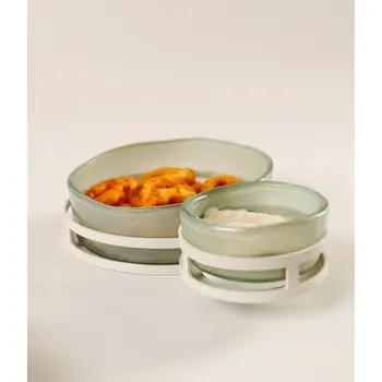 My Glass Studio Chip Dip Server, Grey - Set of 2 - 29.0 x 18.5 x 8.0 cm
