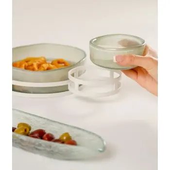My Glass Studio Chip Dip Server, Cream - Set of 2 - 29.0 x 18.5 x 8.0 cm