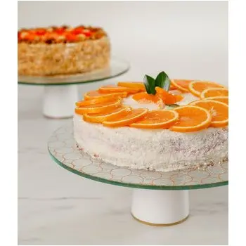My Glass Studio Cake Stand, White - Set of 2 - Dia: 33 cm, H: 10 cm