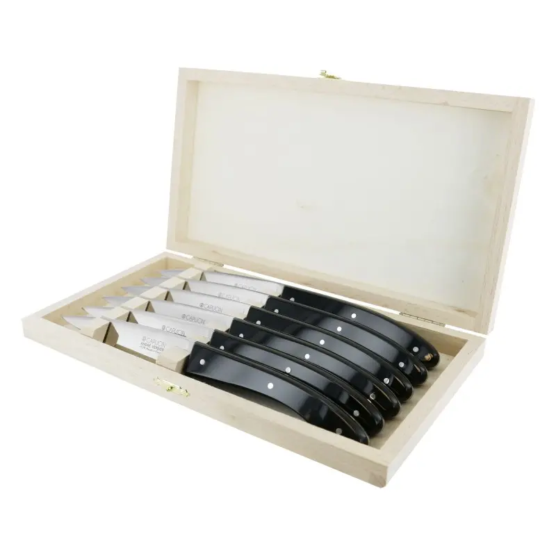 Andre Verdier Capucin 6 Pcs Knife - Plain Edge In Closed Box - Black Acrylic Handle Andre Verdier Capucin 6 Pcs Knife - Plain Edge In Closed Box - Black Acrylic Handle