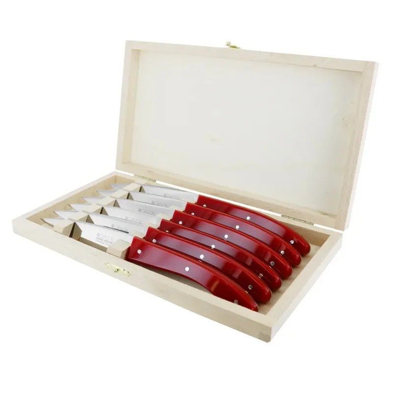 Andre Verdier Capucin 6 Pcs Knife - Plain Edge In Closed Box - Red Acrylic Handle Andre Verdier Capucin 6 Pcs Knife - Plain Edge In Closed Box - Red Acrylic Handle