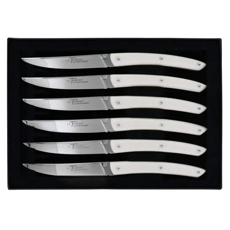 Andre Verdier Le Thiers Couleur 6Pc Knife - In Black Box - Off-White Acrylic Handle - Andre verdier