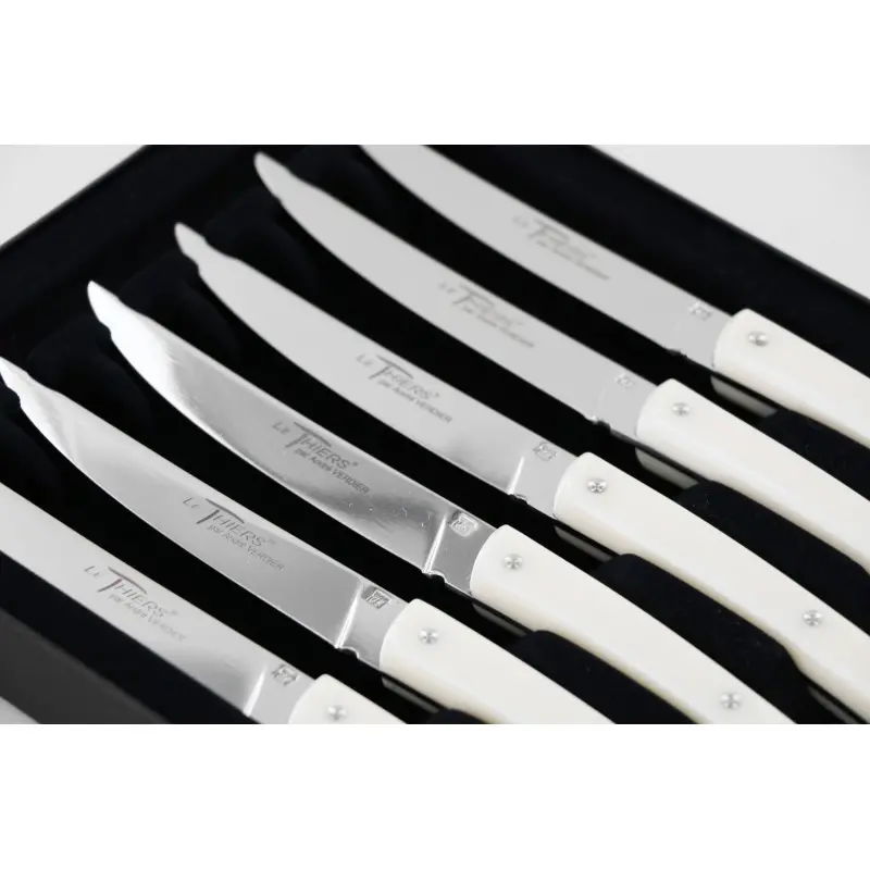 Andre Verdier Le Thiers Couleur 6Pc Knife - In Black Box - Off-White Acrylic Handle - Andre verdier