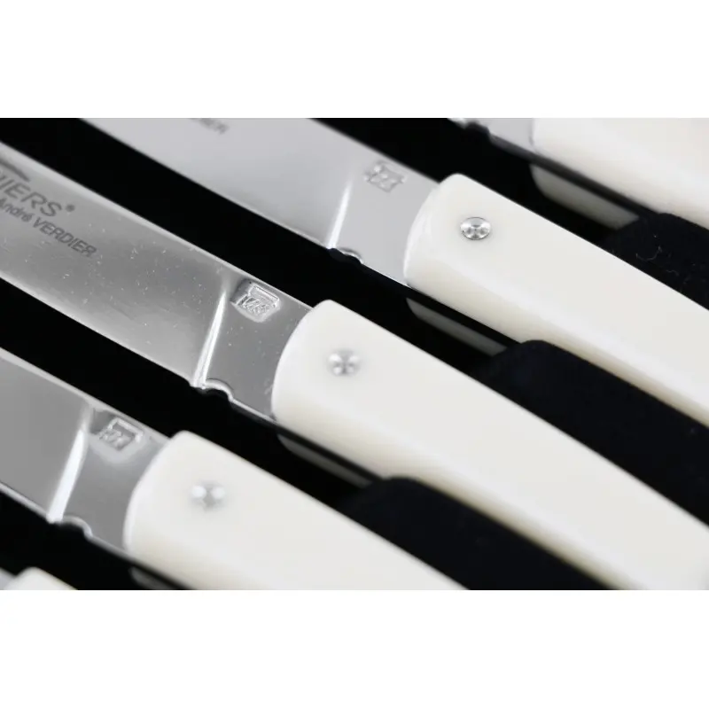 Andre Verdier Le Thiers Couleur 6Pc Knife - In Black Box - Off-White Acrylic Handle - Andre verdier