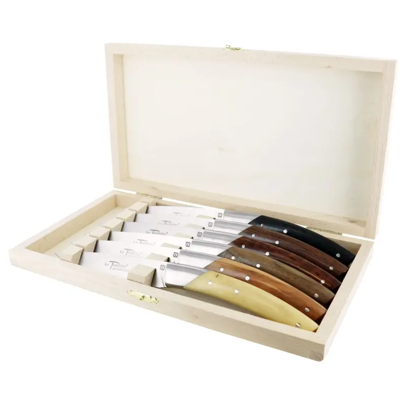 Andre Verdier Le Thiers Elegance 6Pc Knife - 1 Solid Stainless Steel Bolster In Box - Wood Set Handle