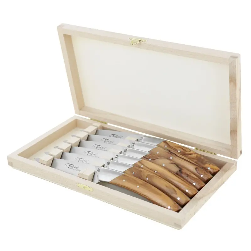 Andre Verdier Le Thiers Elegance 6Pc Knife - 1 Solid Stainless Steel Bolster In Box - Olive Wood Handle