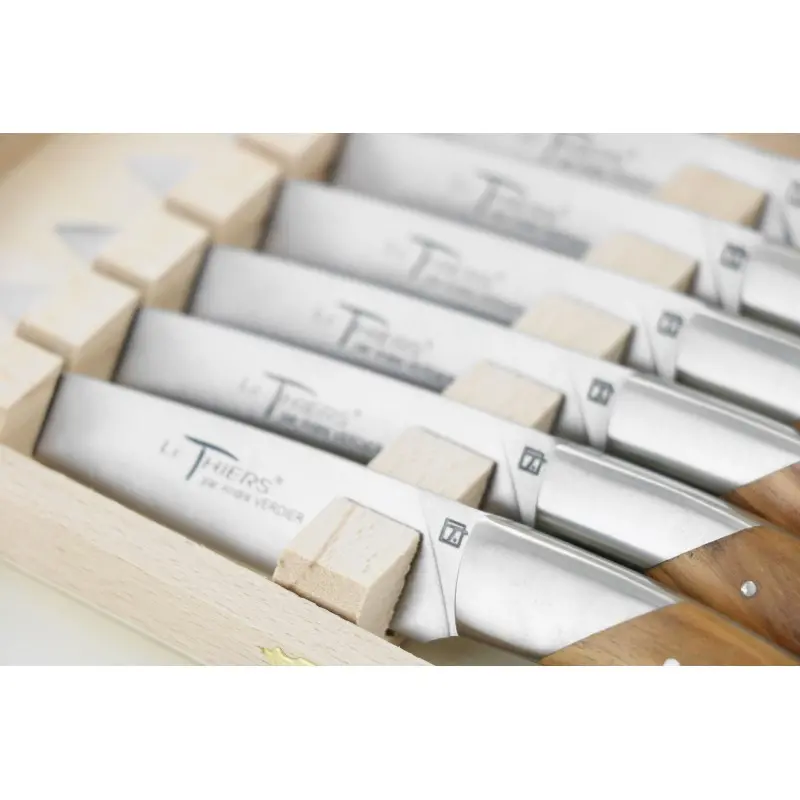 Andre Verdier Le Thiers Elegance 6Pc Knife - 1 Solid Stainless Steel Bolster In Box - Olive Wood Handle