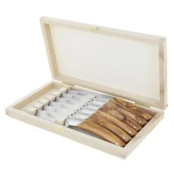 Andre Verdier Le Thiers Elegance 6 Pc Knife In Box - Olive Wood Handle
