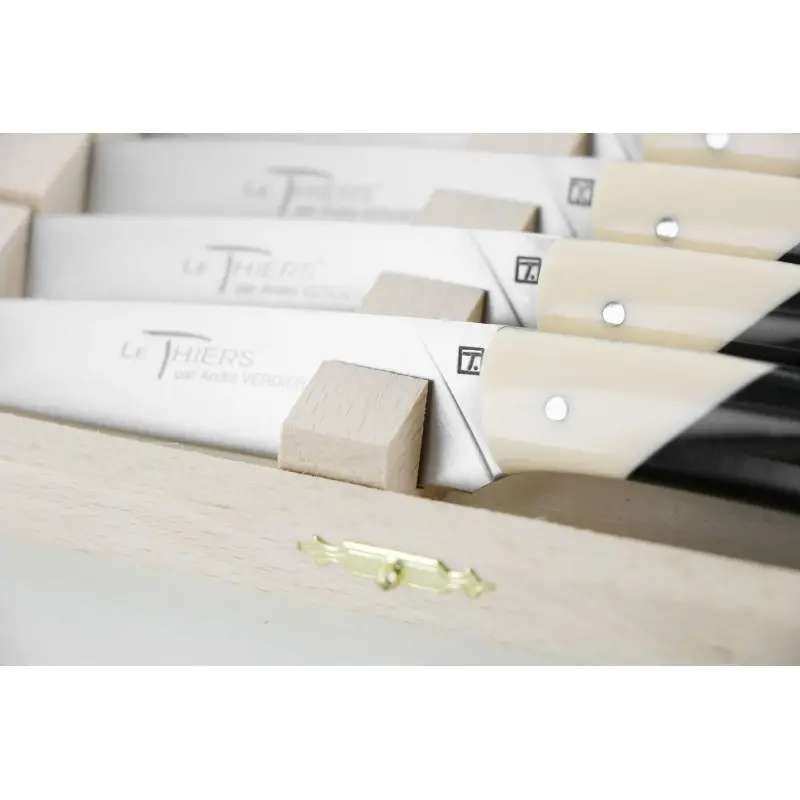 Andre Verdier Le Thiers Elegance 6 Pc Knife In Box - Bicolor Off-White/Black Acrylic Handle Andre Verdier Le Thiers Elegance 6 Pc Knife In Box - Bicolor Off-White/Black Acrylic Handle