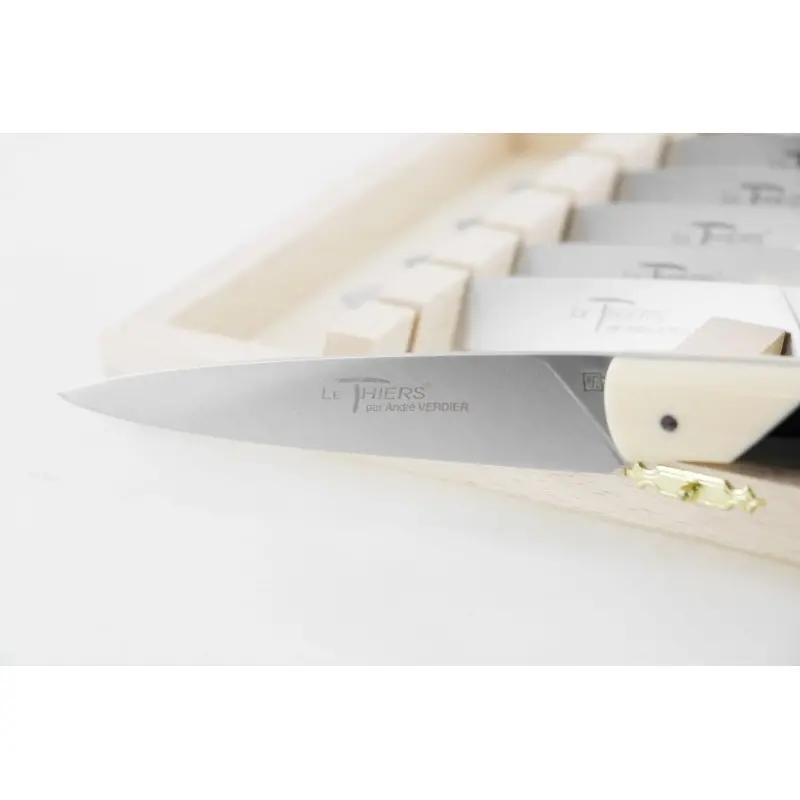 Andre Verdier Le Thiers Elegance 6 Pc Knife In Box - Bicolor Off-White/Black Acrylic Handle Andre Verdier Le Thiers Elegance 6 Pc Knife In Box - Bicolor Off-White/Black Acrylic Handle