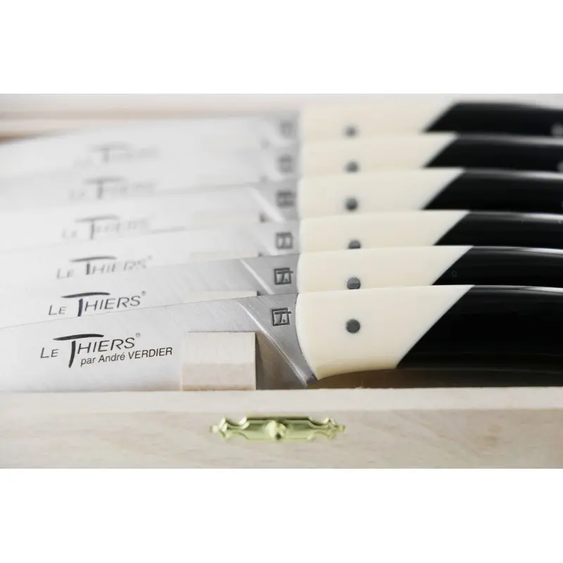 Andre Verdier Le Thiers Elegance 6 Pc Knife In Box - Bicolor Off-White/Black Acrylic Handle Andre Verdier Le Thiers Elegance 6 Pc Knife In Box - Bicolor Off-White/Black Acrylic Handle