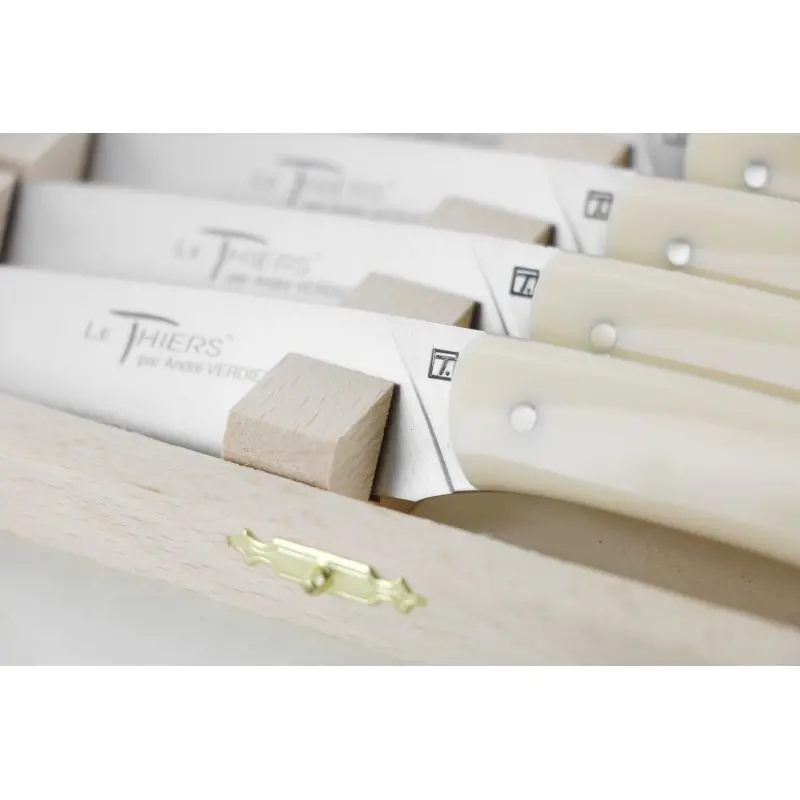 Andre Verdier Le Thiers Elegance 6 Pc Knife In Box - Off-White Acrylic Handle Andre Verdier Le Thiers Elegance 6 Pc Knife In Box - Off-White Acrylic Handle