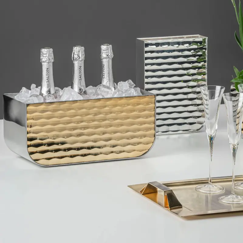 Designer Satin Gold and Stainless Steel Nusa Dua Large Tray Designer Satin Gold and Stainless Steel Nusa Dua Large Tray